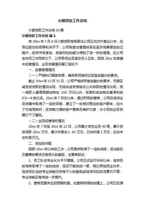 小额贷款工作总结14篇
