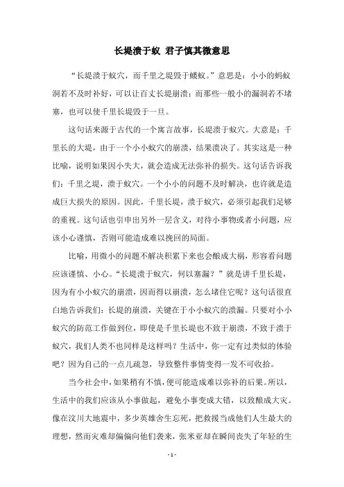 长堤溃于蚁 君子慎其微意思