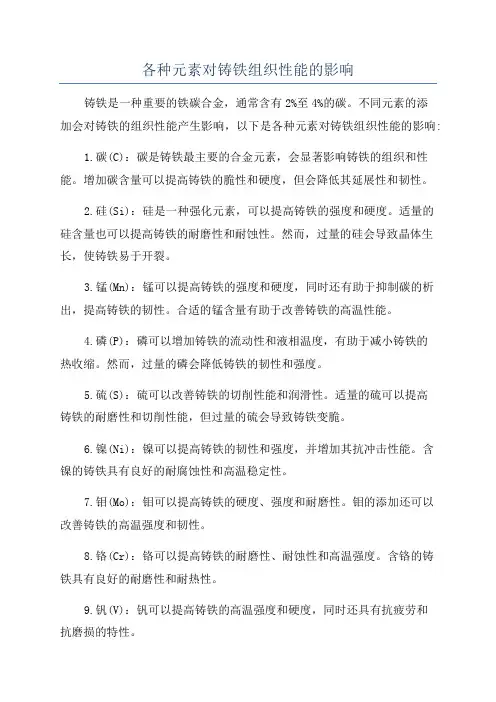 各种元素对铸铁组织性能的影响