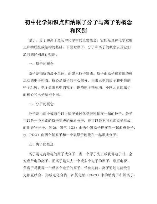 初中化学知识点归纳原子分子与离子的概念和区别