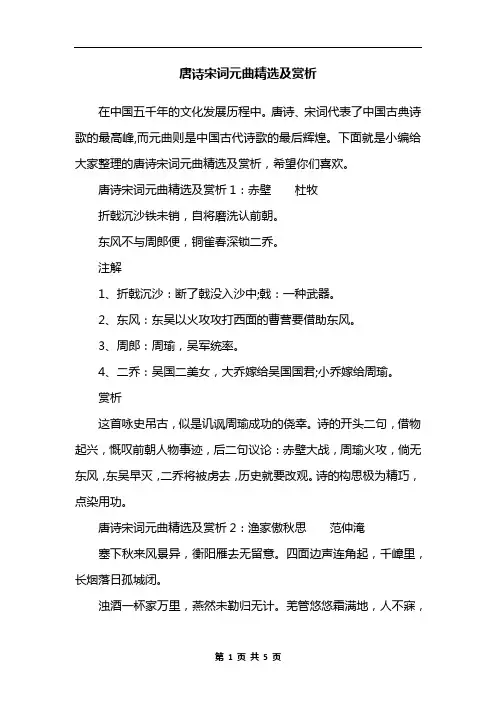 唐诗宋词元曲精选及赏析