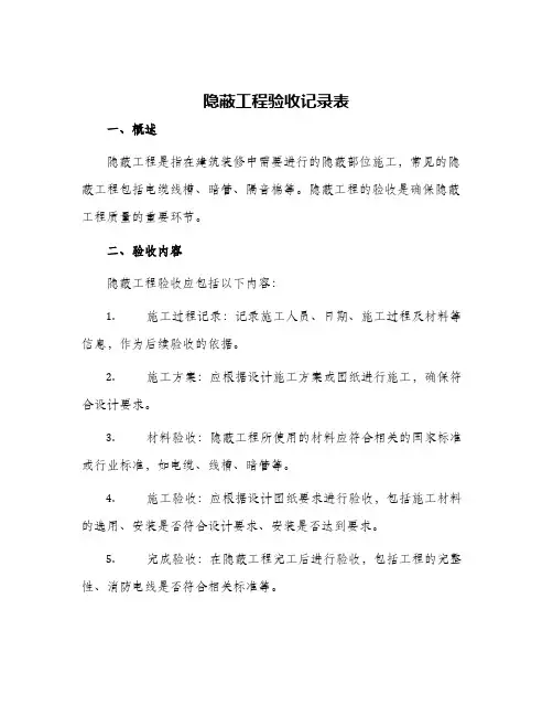 隐蔽工程验收记录表