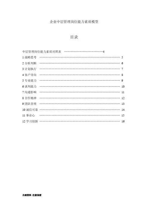 企业中层管理岗位能力素质模型-12个素质指标