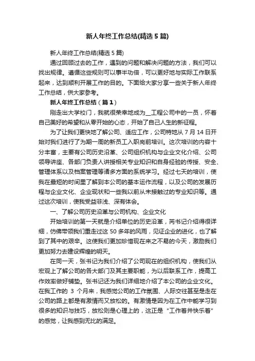 新人年终工作总结（精选5篇）