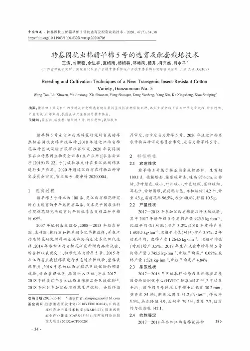 转基因抗虫棉赣早棉5号的选育及配套栽培技术