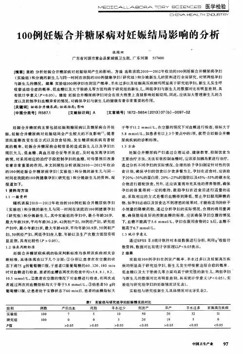 100例妊娠合并糖尿病对妊娠结局影响的分析