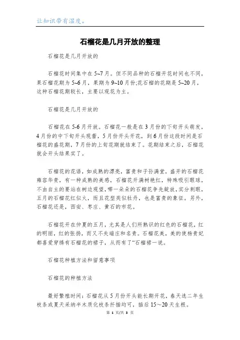 石榴花是几月开放的整理