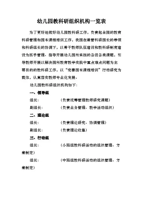 幼儿园教科研组织机构的设置(附：教研活动组织示意图)