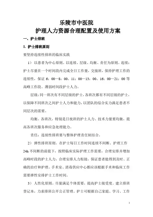 护理人力资源合理配置及使用