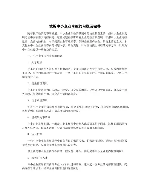 浅析中小企业内控的问题及完善