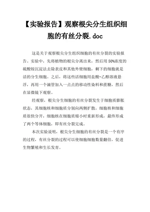 【实验报告】观察根尖分生组织细胞的有丝分裂