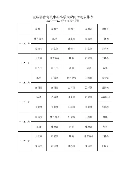 2014——2015大课间安排表(第一学期)9.1