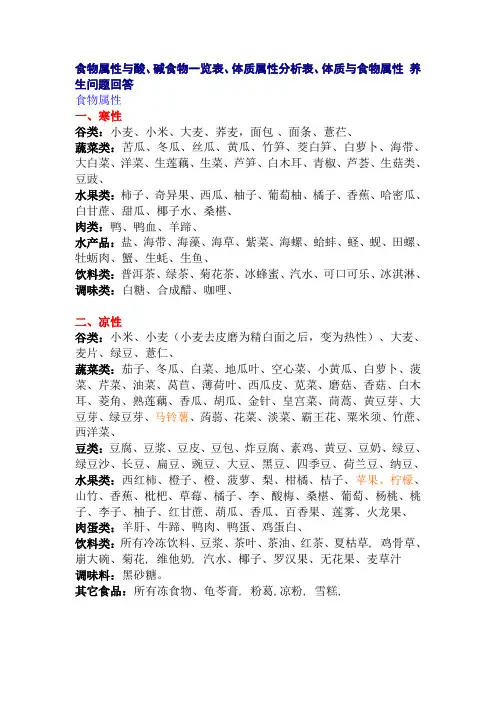 五谷杂粮的属性与养生