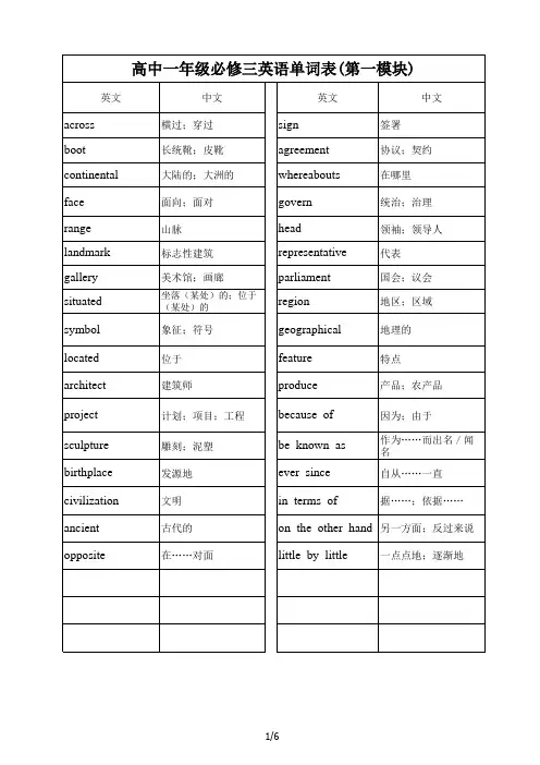 外研版 高一英语必修三单词表 默写版 