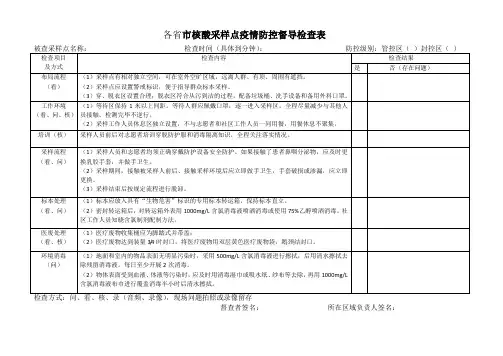各省市核酸采样点疫情防控督导检查表