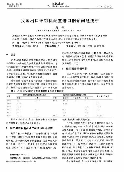 我国出口细纱机配置进口钢领问题浅析