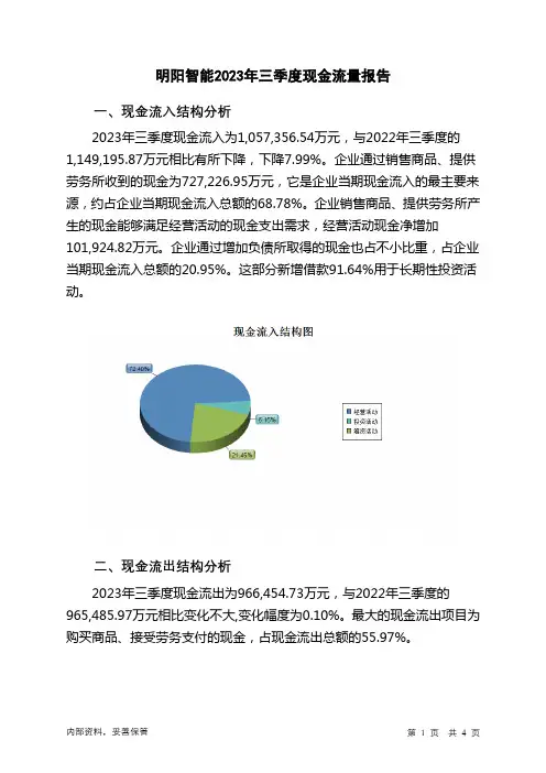 601615明阳智能2023年三季度现金流量报告