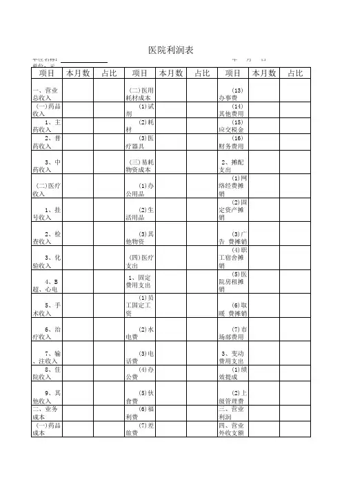 医院利润表