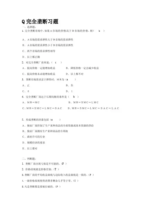 精品完整垄断习题