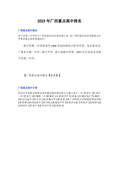 2023年广西重点高中排名