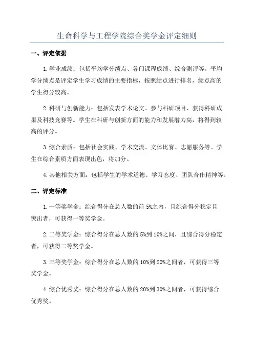 生命科学与工程学院综合奖学金评定细则