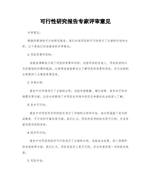 可行性研究报告专家评审意见