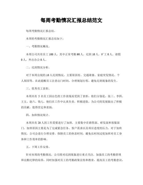 每周考勤情况汇报总结范文