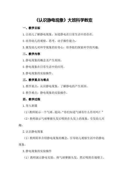 《认识静电现象》大班科学教案