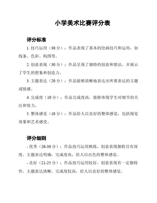 小学美术比赛评分表