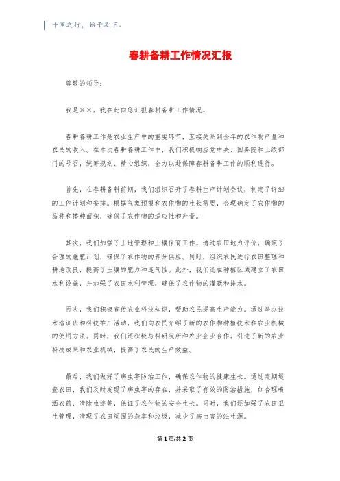 春耕备耕工作情况汇报