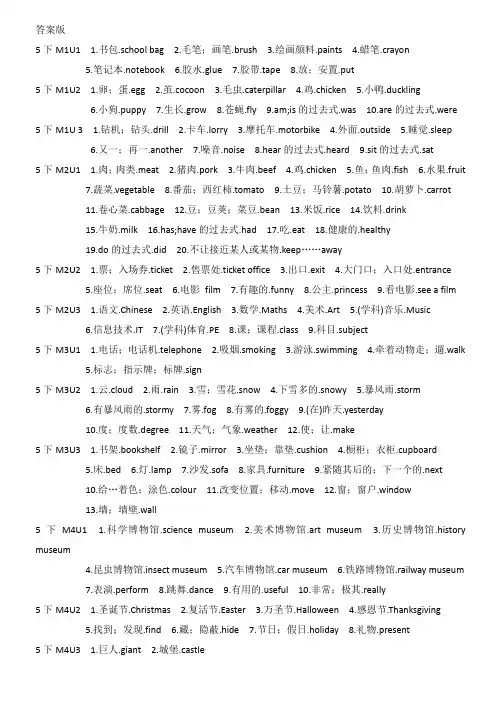 沪教版-英语-五年级下学期黄页单词汇总