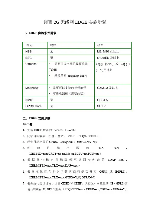 诺西2G无线网EDGE实施步骤