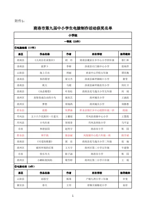 商洛市第九届中小学生电脑制作活动获奖名单