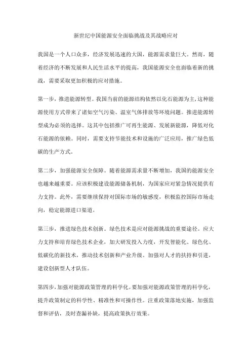 新世纪中国能源安全面临挑战及其战略应对