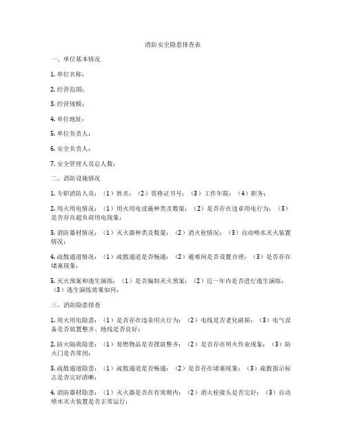 消防安全隐患排查表