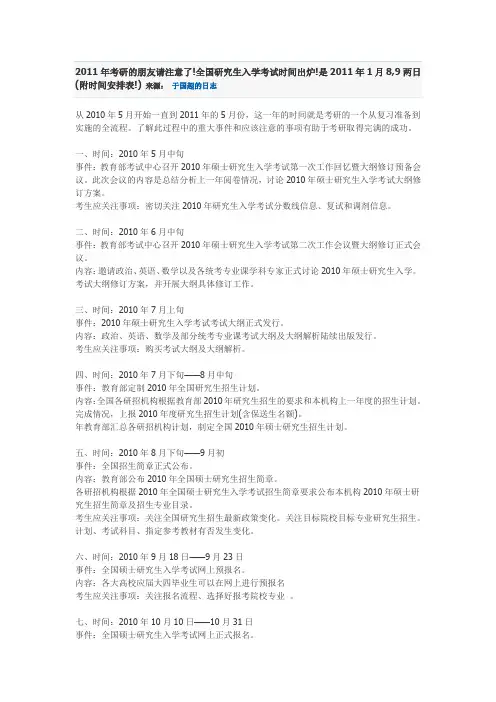 2011年考研时间表