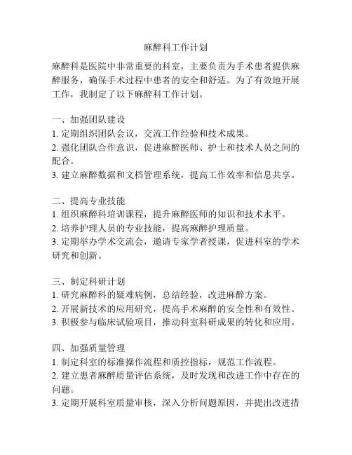 麻醉科工作计划