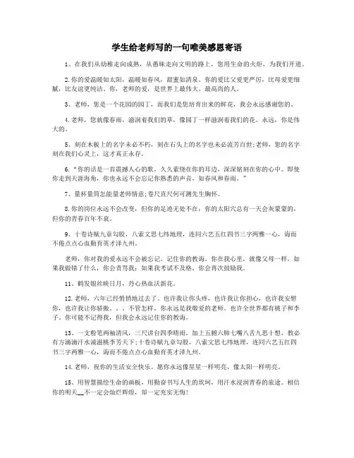 学生给老师写的一句唯美感恩寄语