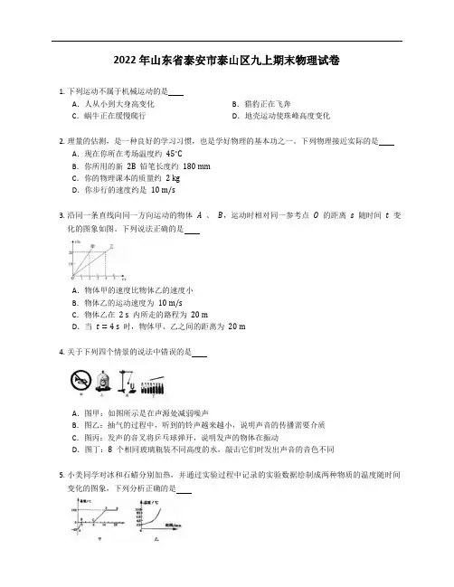2022年山东省泰安市泰山区九年级上学期期末物理试卷(含答案)