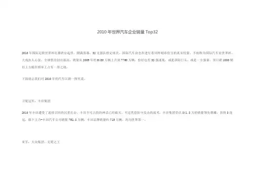 2010年世界汽车企业销量排行榜Top32