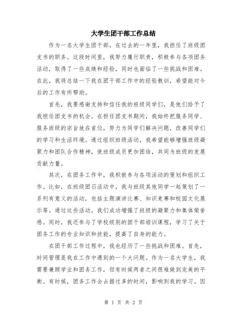 大学生团干部工作总结