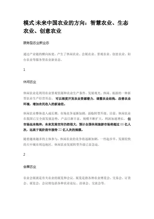 未来中国农业的方向：智慧农业+生态农业+创意农业