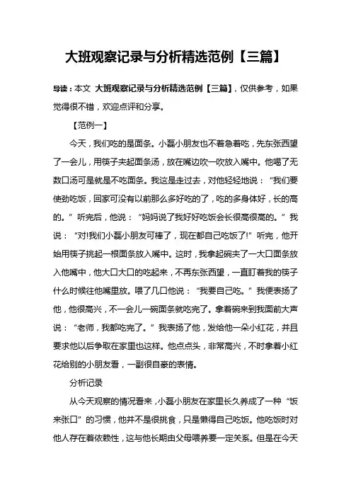 大班观察记录与分析精选范例【三篇】