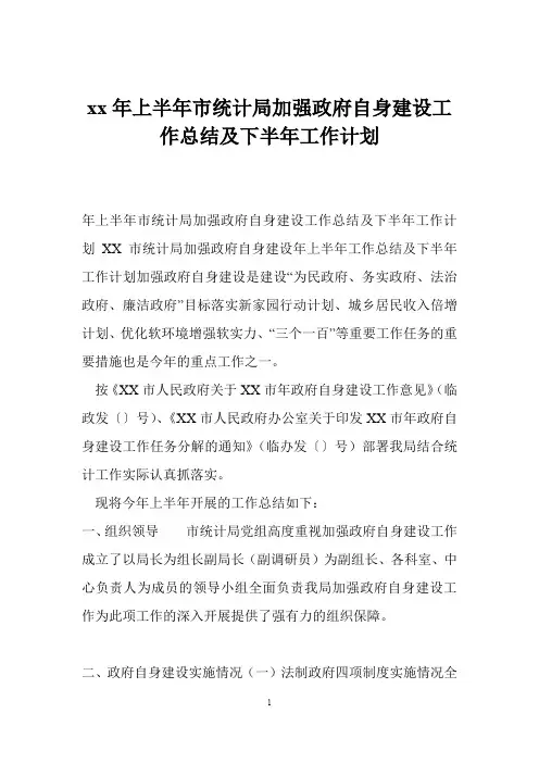 xx年上半年市统计局加强政府自身建设工作总结及下半年工作计划