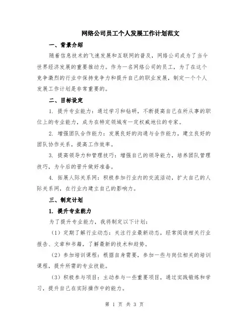 网络公司员工个人发展工作计划范文