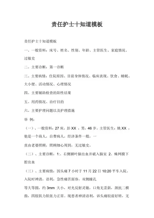 责任护士十知道模板