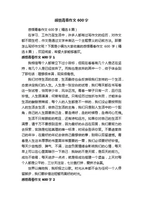 感悟青春作文600字（精选8篇）