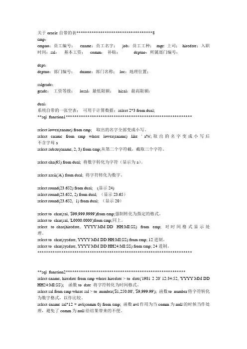 关于oracle自带的表