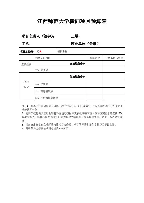 江西师范大学横向项目经费预算表(新).doc