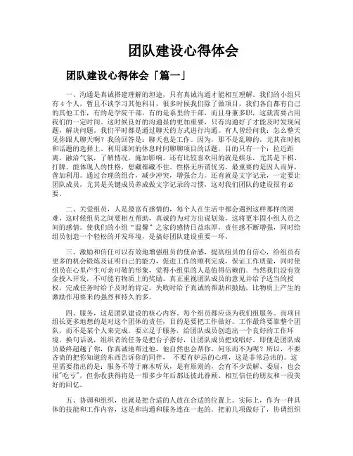 团队建设心得体会